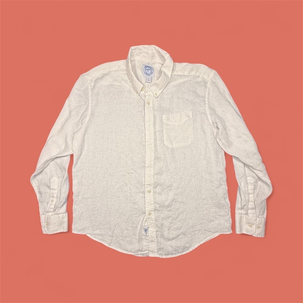 Mens Large Guy Harvey 100% Linen Long Sleeve Button-up in White